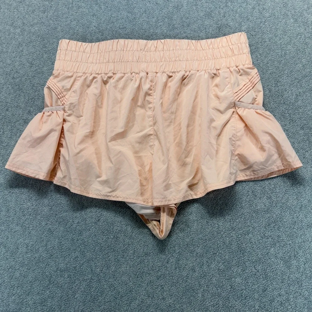 Free People Movement Womens Get Your Flirt On Shorts Peach Pink Smocked Waist L